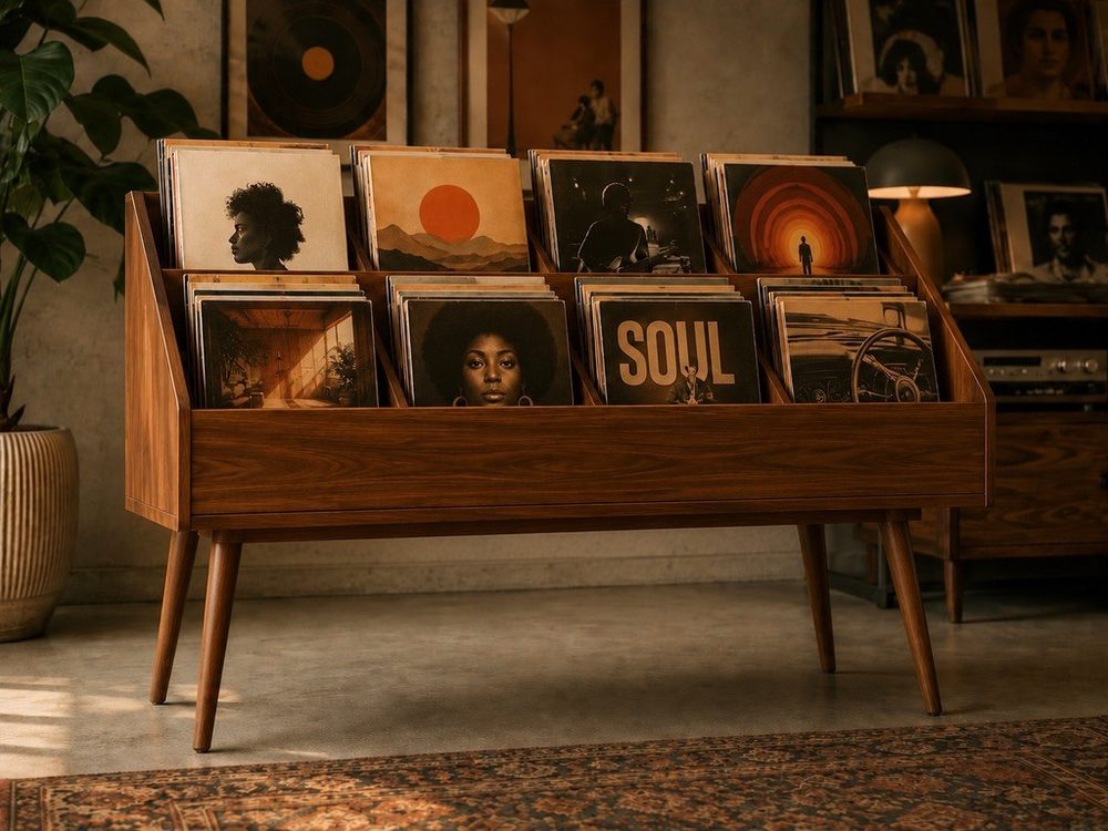 Platenbakken met vinyl bij Fratsen